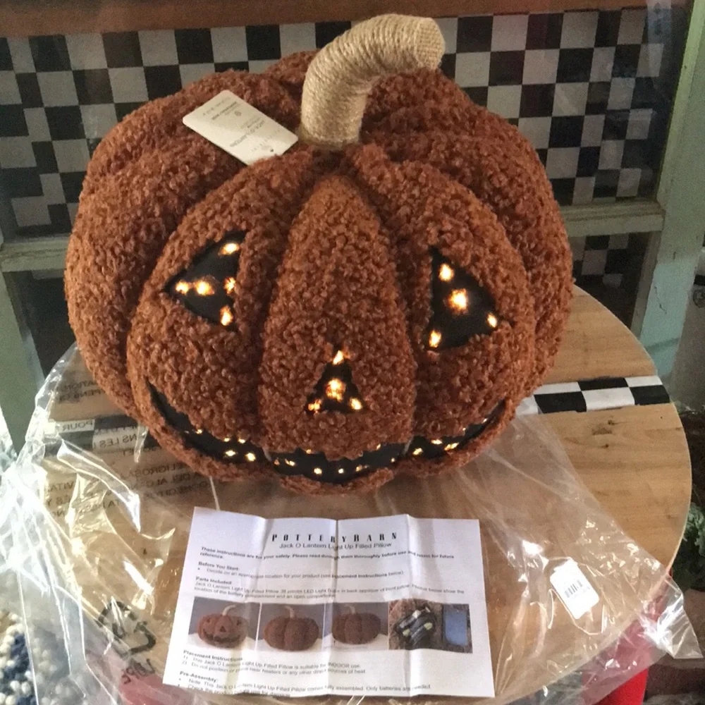 Pottery Barn Cute and Spooky Light Up Jack-O-Lantern Pumpkin Cuddle Pillow 🎃